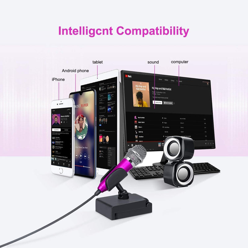 Mini Portable Vocal/Instrument Microphone for Voice Video Recording Singing,Vlogging, Podcasting, Tiny Microphone for iPhone Android Phone Computer Latop Notebook Tablet iPad(Rose Red) Rose Red