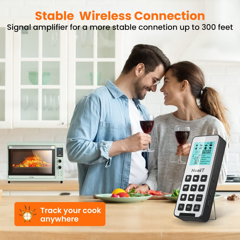Wireless Meat Thermometer, 300FT Wireless Meat Thermometer Digital with Alarm Function for The Oven, Grill, Kitchen, BBQ, Smoker, Rotisserie