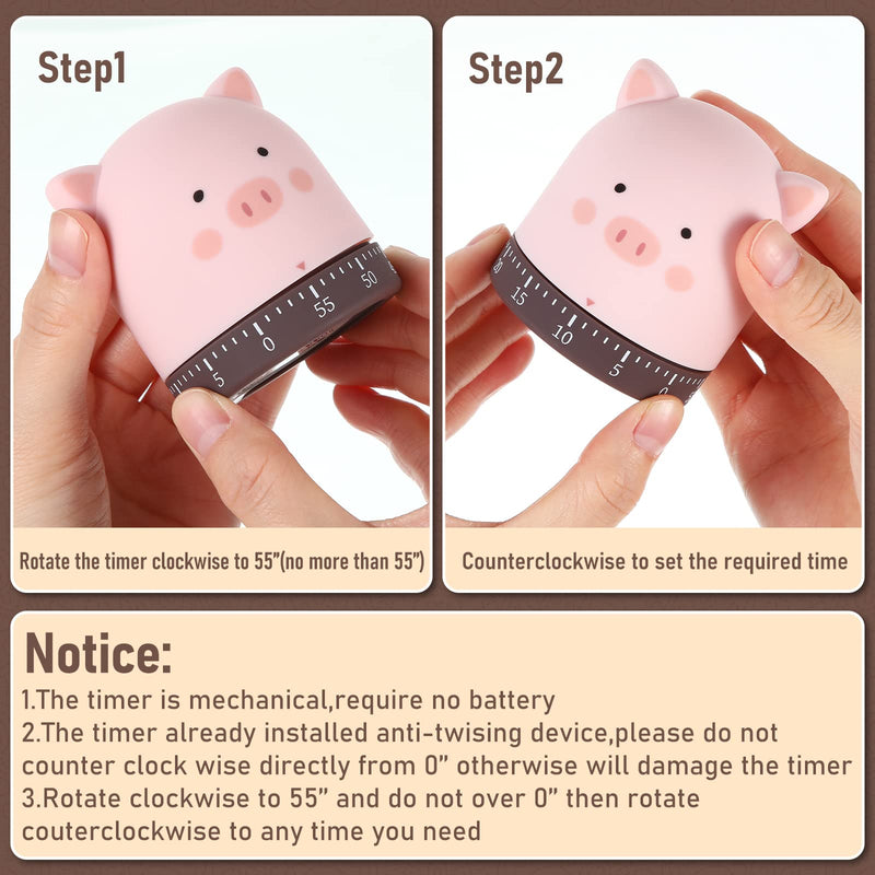 Queekay 4 Pcs Kitchen Cooking Timer Animal Mechanical Timer 60 Minute Wind up Dial 360° Rotating Countdown Egg Reminder No Batteries Loud Ring Cartoon Alarm for Kids Time Management, Fox Pig Cat Dog