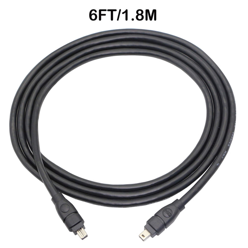 GINTOOYUN FireWire 400 Cable Cord 4 Pin to 4 Pin Male to Male iLink DV Cable Firewire 400 IEEE 1394 Cord for Computer Laptop PC to Camcorder - 6 Feet Black