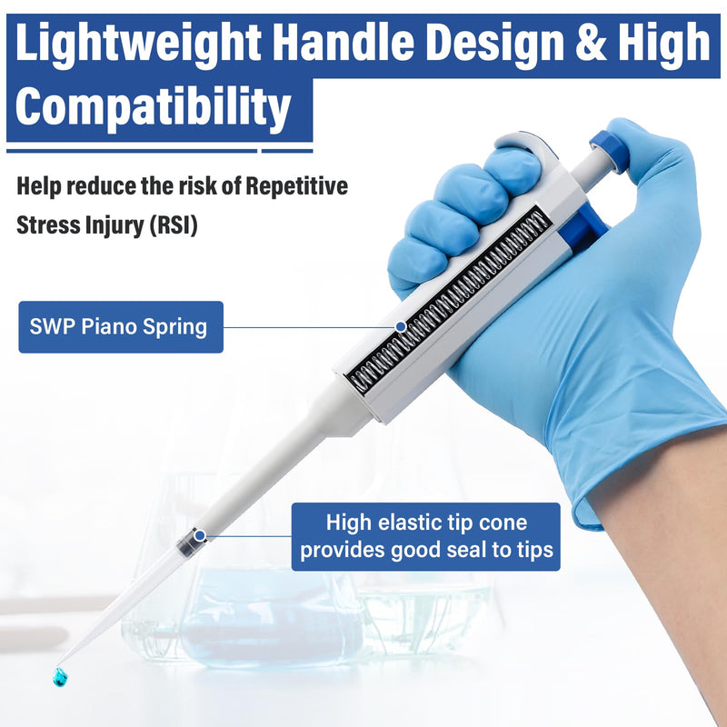 1000uL Micropipette, 1mL Lab Single Channel Micro Pipettes, Adjustable Variable Volume for Liquid Laboratory Scientific School 100-1000μl