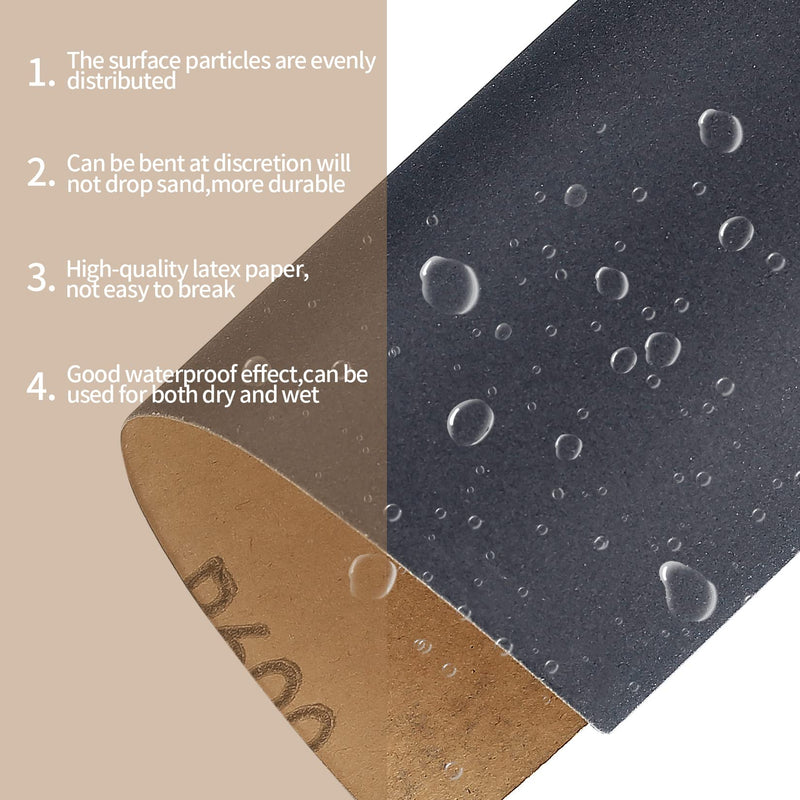 Sandpaper set, 45 pieces grit 120 to 7900 wet and dry sandpaper, sandpaper for polishing and sanding for cars, wooden furniture, stone, paint, metal, glass - 22.9 x 9.9 cm