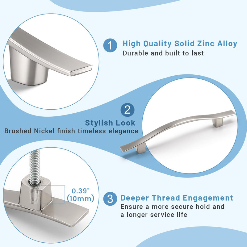 KNOBWELL 12 Pack 3-3/4 inch Hole Center Brushed Nickel Kitchen Cabinet Pulls,Wave Style Modern Dresser Pulls Hardware Kitchen Cabinet Handles for Bathroom Bedroom Vanity,Zinc Alloy Hole Center：3-3/4 inch（96mm）