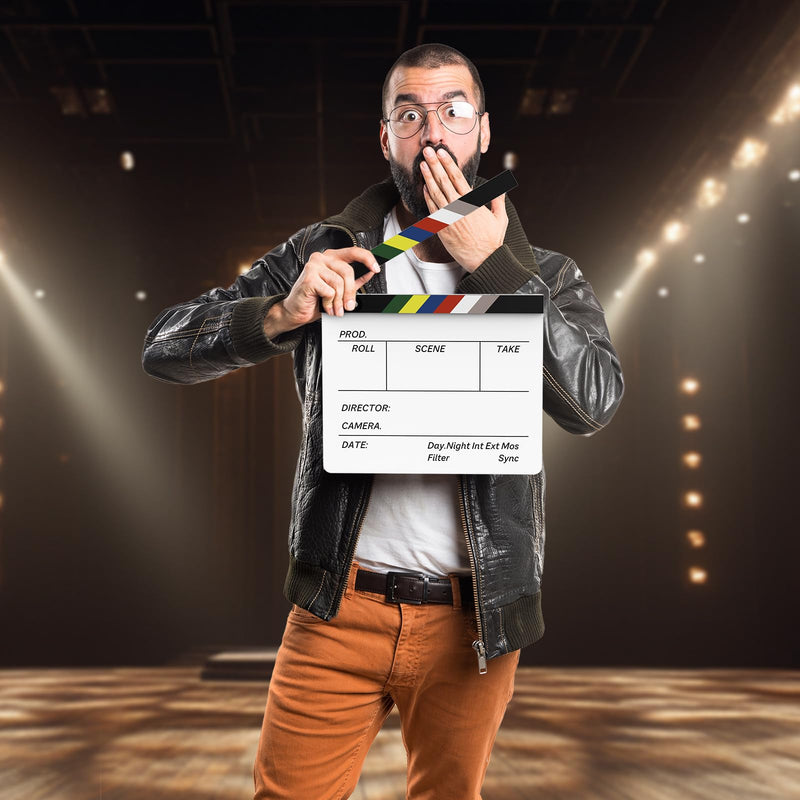 Acrylic Film Movie Clapper-Board,Hollywood Directors Photography Studio Video TV Clapper Board with Erasable Pen Movie Theater Props Decor,Acrylic Clap Board 10.5 X 11.7 inches