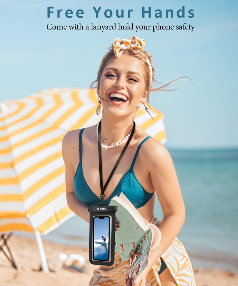 MIODIK Waterproof Phone Pouch with Detachable Lanyard, IPX8 Outdoors Travel Beach Cruise Ship Essentials, [Up to 7.0" Large] Fits for All iPhones (15, 14, 13...), Galaxy S24 S23 S22 - Black