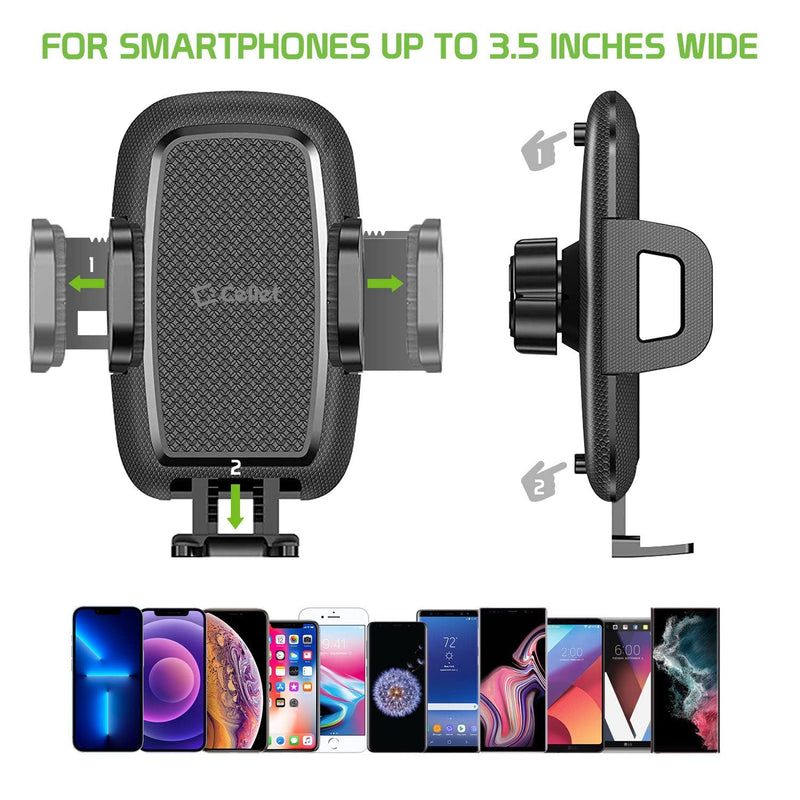Phone Holder Mount for Car Cup Holder Slot – Flexible Gooseneck Mount with Dual Cradle Phone Holder and Tablet Holder - Hands Free Universal Fit All Black Color Adjustable Stand - Two Cradles