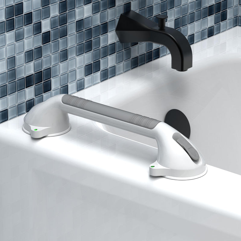 16.5inch 2 Pack Suction Balance Assist Bathroom Shower Handle,Bath Grab Bar with Indicators(White/Grey) 16.5 Inch (Pack of 2)