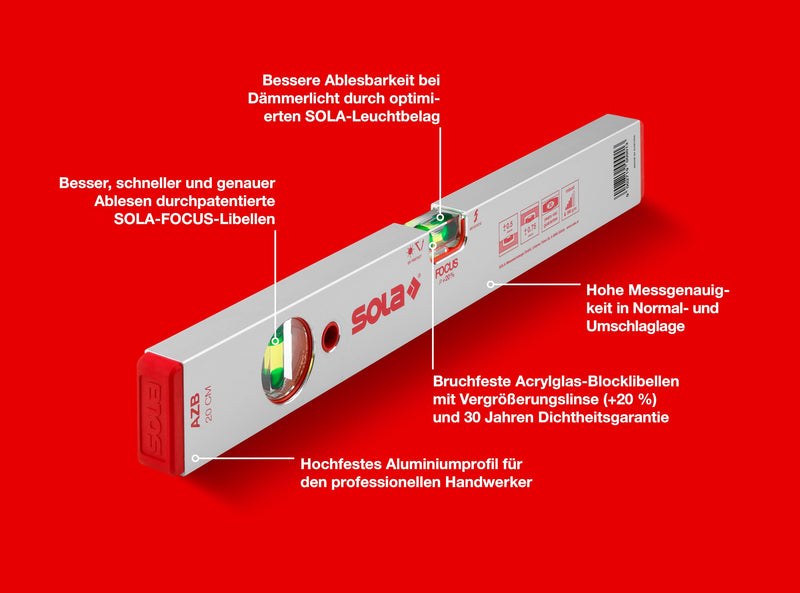 Sola 1010101 "AZB 20" Spirit Level, Red, 20 cm