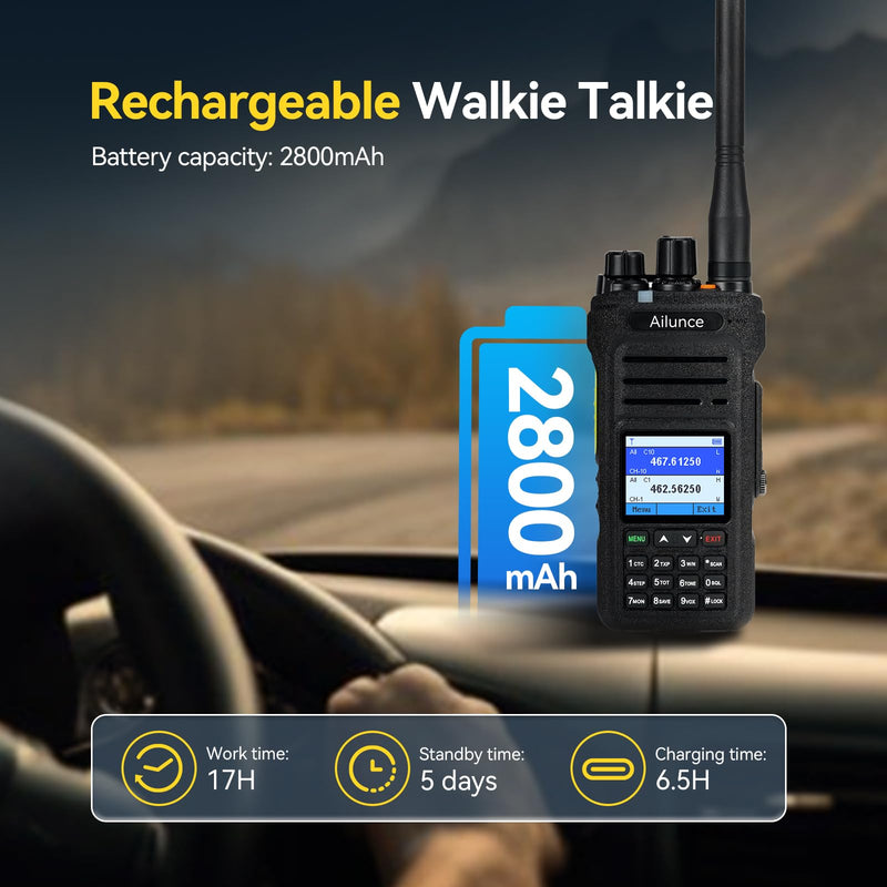 Retevis Ailunce HA1G GMRS Radio, GMRS Handheld Radio with Cable, IP67 Waterproof, NOAA, 2800mAh, Repeater Capable Two Way Radio with USB-C Charging Black