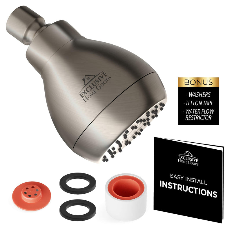 High Pressure Shower Head - Brushed Nickel - Powerful Deluxe Bathroom Showerhead with Strong Spray Stream and Small Silicone Nozzles - Universal Fit Works with High and Low Water Flow Showers-2.5 GPM 2.5 GPM Brush Nickel