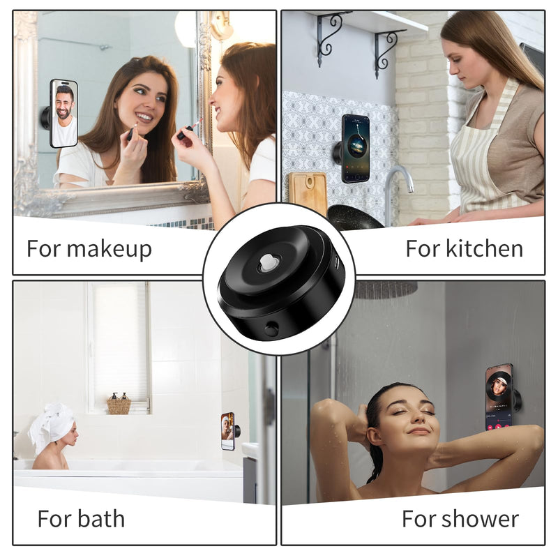 Electric Vacuum Magnetic Suction Car Phone Mount, Strong suction for Car Kitchen Mirro Gym Bath Shower & All Smooth Surface, Portable&Easy to use, Compatible with iPhone & Android (Black) Black
