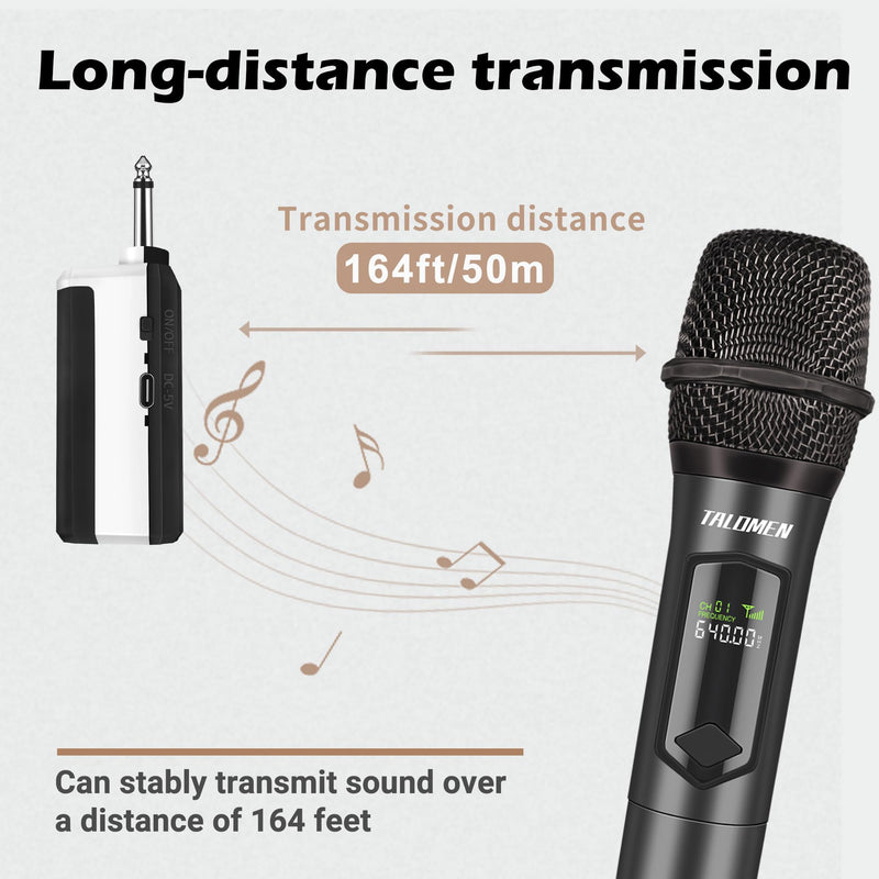 Wireless Microphone,Professional Dual Handheld Cordless Dynamic Mic System with Rechargeable Receiver(160 Ft),Karaoke Microphone Set for Singing,Karaoke,Wedding,DJ,Party,Speech,Church,K60-2 Gray