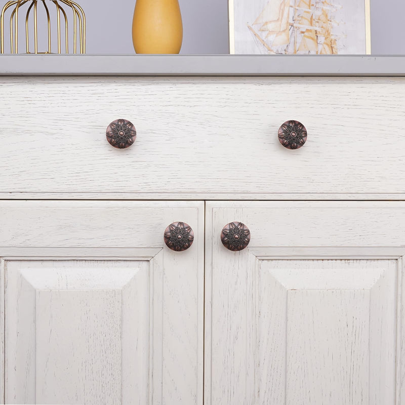 10 Pack Antique Copper Cabinet Knobs,1-2/5" Round Vintage Copper Knobs for Cabinets for Dresser Drawers,Kitchen Cabinet Drawer Knobs and Pulls Retro Copper 10