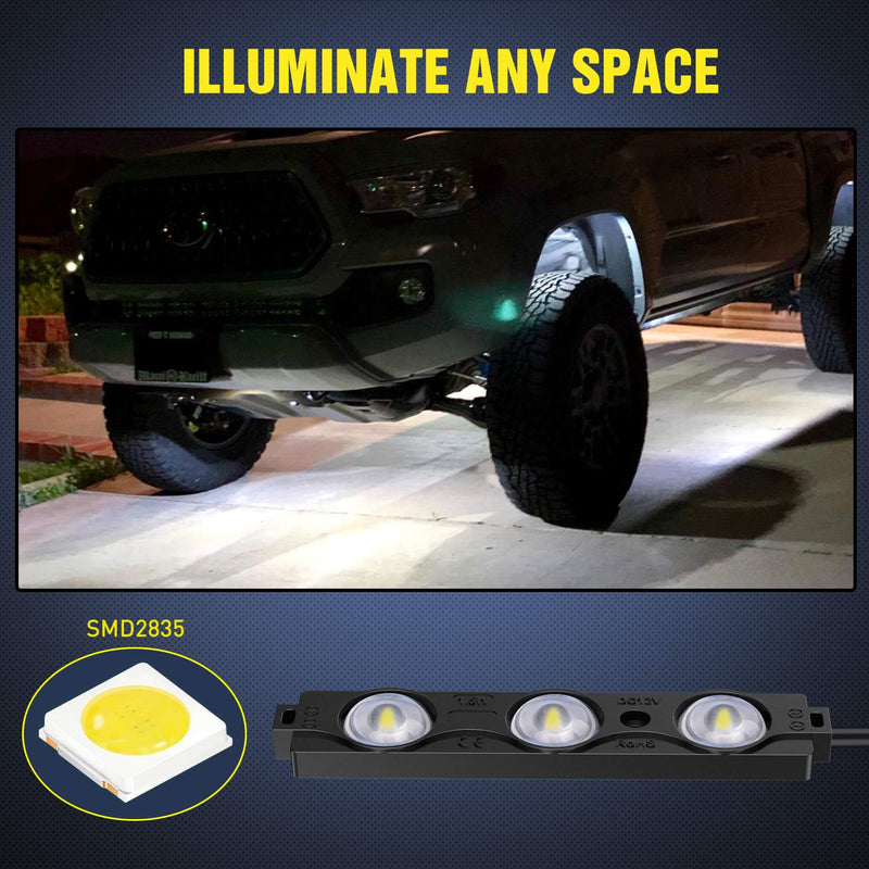 Nilight - TR-08 8PCS 24LED Rock Light for Cargo Truck Pickup Bed Off Road Under Car Side Marker LED Rock Lighting Kit w/Switch White, 2 Years Warranty