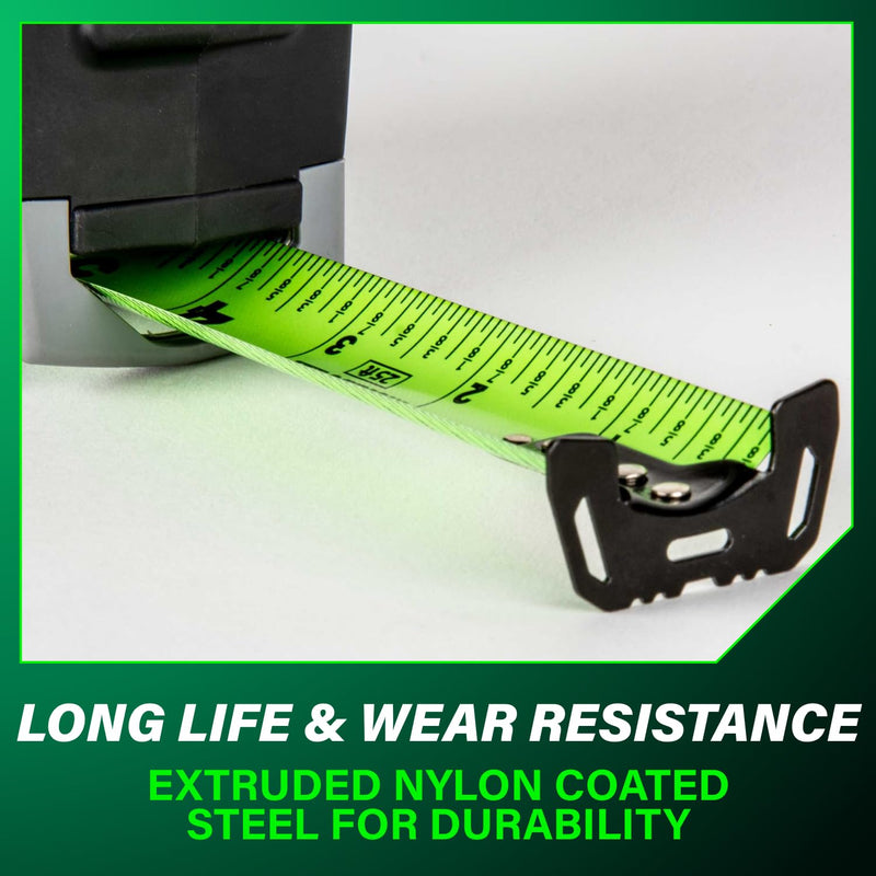 Metabo HPT 25 TruRange Measuring Tape, Green Blade, 115925M | Nylon Coated Steel, Lightweight Design, High Visibility, 17-ft Long Reach, 1/8-in Incremental Fractions 7.6 m