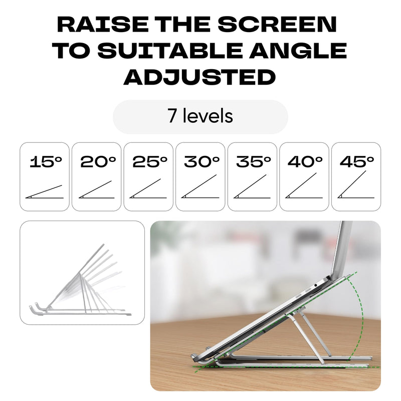Laptop Stand Adjustable – 7-Level Foldable Aluminum Riser, Portable Laptop Holder for Desk, Compatible with 9-15.6 Inch Laptops, Ergonomic & Sturdy