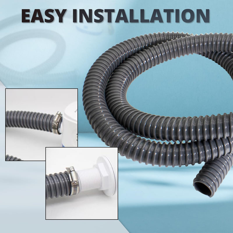 HXH Bilge Pump Hose, Installation Kit, 1-1/8 Inch Dia,6 FT Premium Quality Kink-free Flexible PVC Hose, Stainless Steel Hoop*2 and Thru-Hull Fitting 1-1/8inch Hose