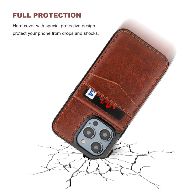 KIHUWEY Compatible with iPhone 14 Pro Max Case Wallet with Credit Card Holder, Flip Premium Leather Magnetic Clasp Kickstand Heavy Duty Protective Cover for iPhone 14 Pro Max 6.7 Inch (Brown) Brown