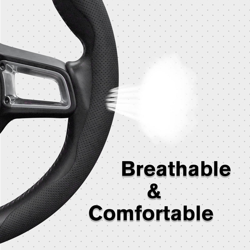 Amiss Car Nappa Leather Steering Wheel Cover, Car Interior Accessories, 2PCS Segmented Steering Wheel Protector, Universal 99% Car Wheel Cover Protector (Black) black