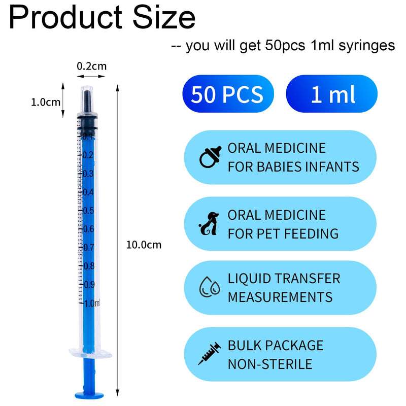 50 x 1 ml syringe, 1 ml syringe, colostrum syringe for scientific laboratories, pet feeding, plant watering, refilling and measuring liquids (without needle) 50 x 1 ml