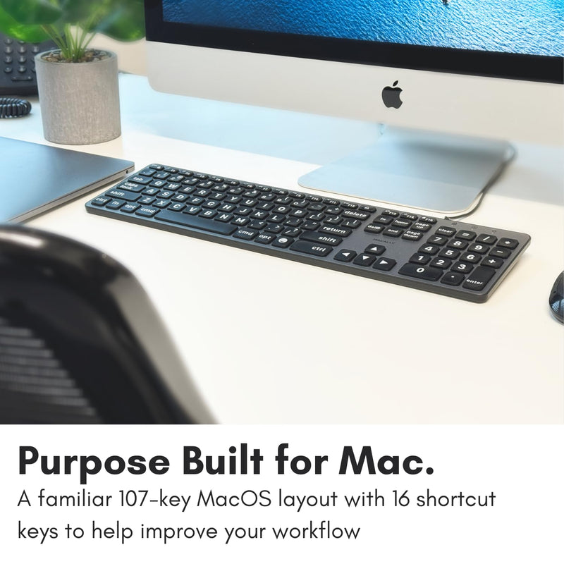 Macally Wired Keyboard for Mac (USB C + A) - Large Print and Backlit Apple Keyboard Wired - 107 Key Full Size Large Letters USB C Keyboard for Macbook Pro/Air, Mac Mini, iMac