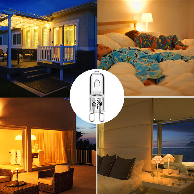 WeshLMPO Light bulb G9 12 pieces halogen G9 40W dimmable halogen bulb G9 230V 2700K for wall lamp, candlestick, floor lamp 40W-12 pieces