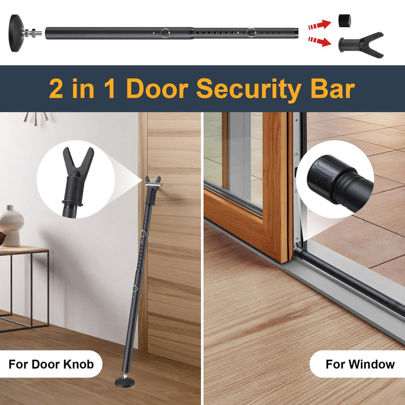 2 Pack Sliding Door Security bar,Heavy Duty Portable Door Lock,2-in-1 Adjustable Sliding Door Lock Bar,Door Barricade Security Bars for Window,Stop, Front Door, Patio Door, Apartment Black 2 Pack