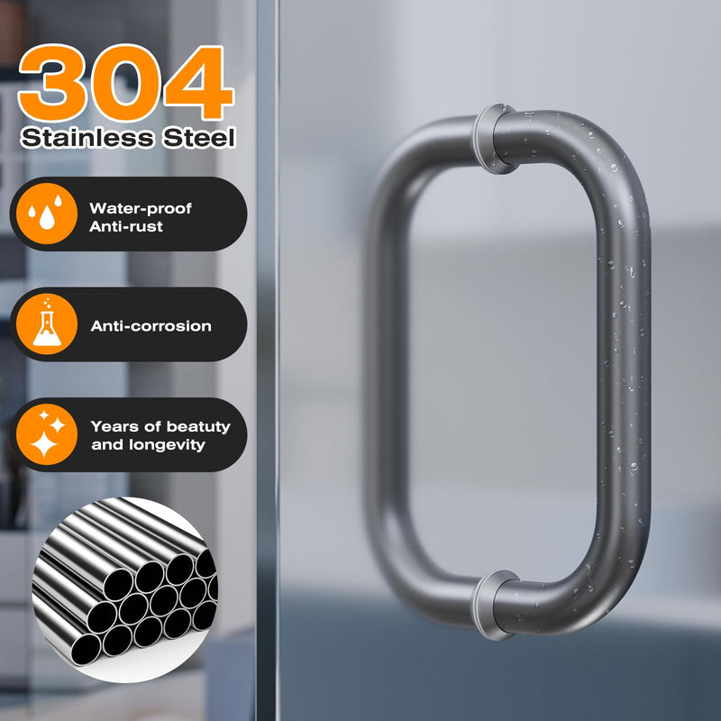 Ranbo Electroplating Grey 6" （CTC） Tubular Back-to-Back Shower Door Handle，Heavy-Duty 1.0mm Thick 304 Stainless Steel, for 1/4"- 1/2" Thick Glass and 1-3/8" - 2-1/6" Thick Wooden or Metal Doors 6 Inch