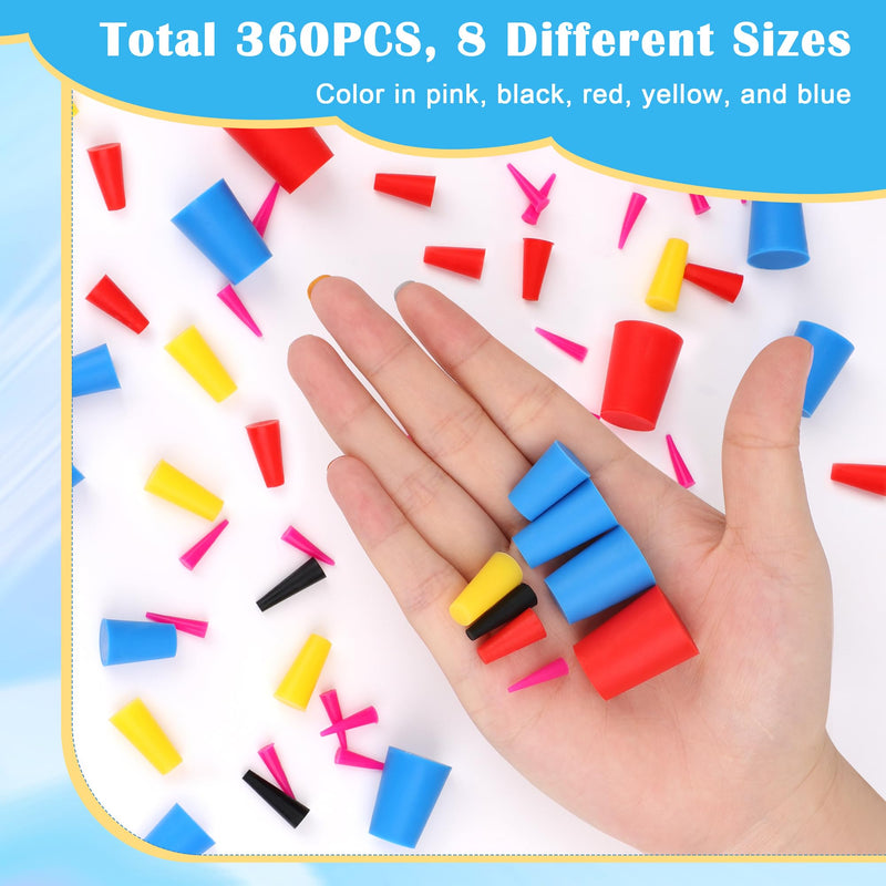 360PCS Silicone Rubber Tapered Plug, Coldairsoap High-Temperature Resistant Rubber Stoppers 8 Size 1/16" to 5/8" for Hole Plugs, Spraying, Coating, Painting Protection (360) 360