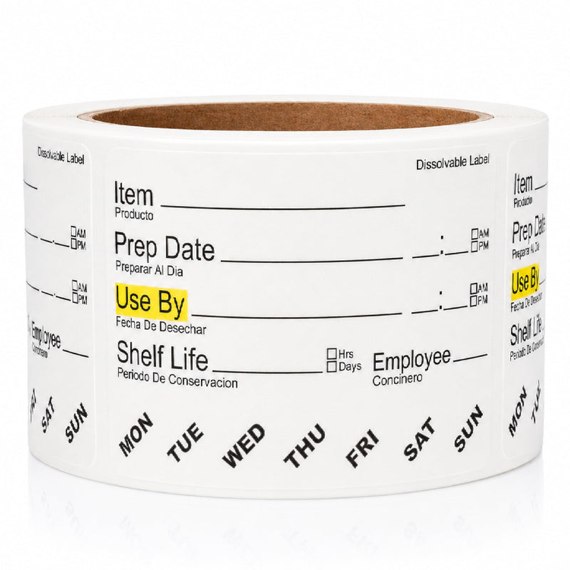 ChromaLabel Dissolvable Food Labels, 2" x 3", 2500/Roll, Food Rotation Labels for Prep Date, Use By and Shelf Life, Writable Freezer Labels for Food Containers, Biodegradable, No Residue