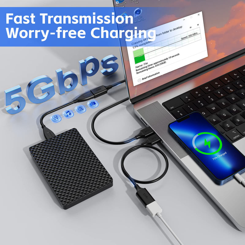7FT USB 3.0 Extender Cord (3 Pack) - A to Female, Compatible with Flash Drive, Hard Drive, Card Reader, Webcam, Printer, Keyboard, Mouse, Playstation, Xbox, VR Headset 7FT 3 Pack