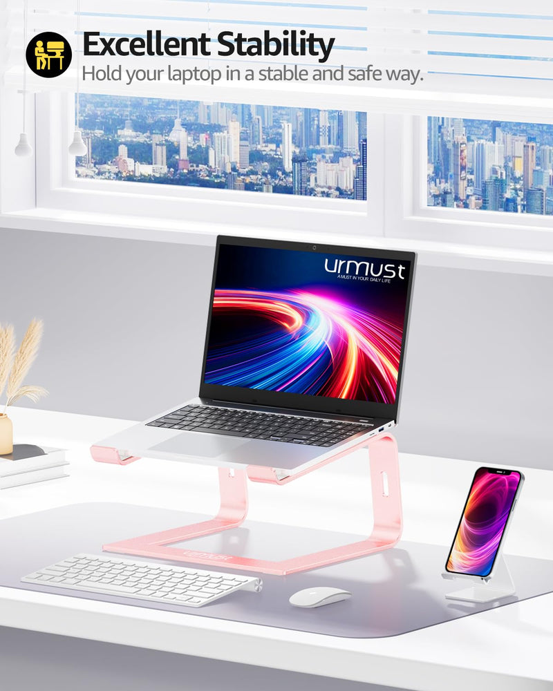 Urmust Laptop Stand for Desk Aluminum Computer Stand Riser Holder for Laptop Compatible with MacBook Air Pro, Dell, HP, Lenovo Samsung, Alienware All Laptops 11-15.6"(Rose Gold) Rose Gold