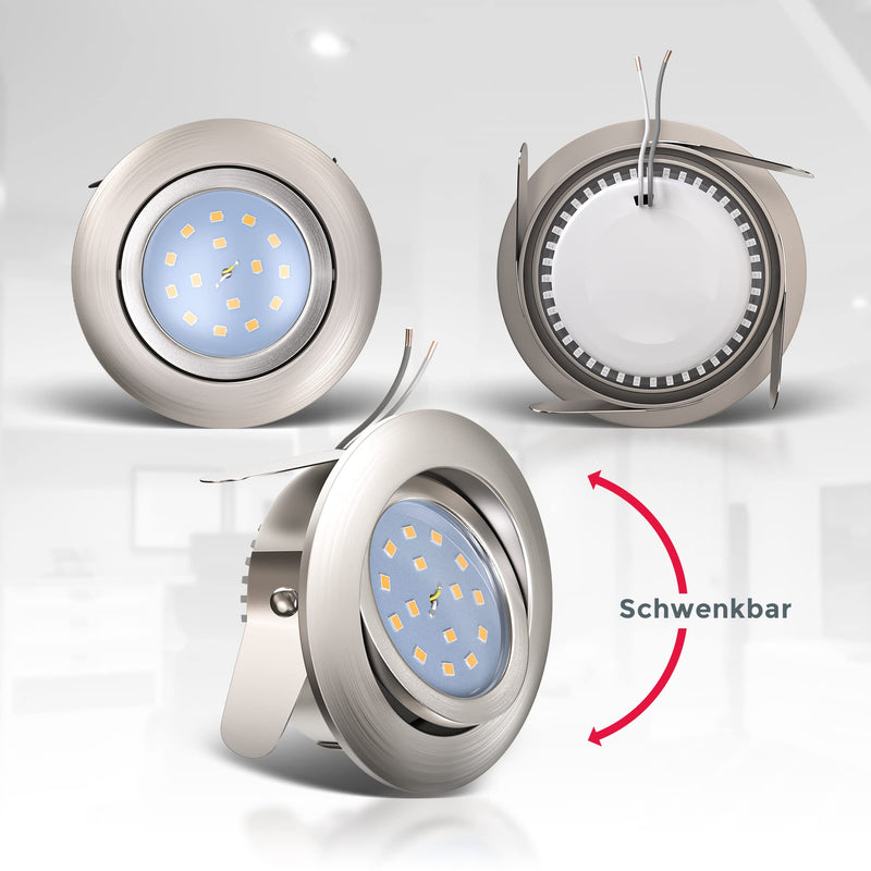BKLicht - Set of 6 LED recessed spotlights 230V swiveling, warm white light color, hole size 68mm, flat, LED spot, ceiling spots, LED spots, recessed lights, recessed spots LED, 82x30 mm, matt nickel