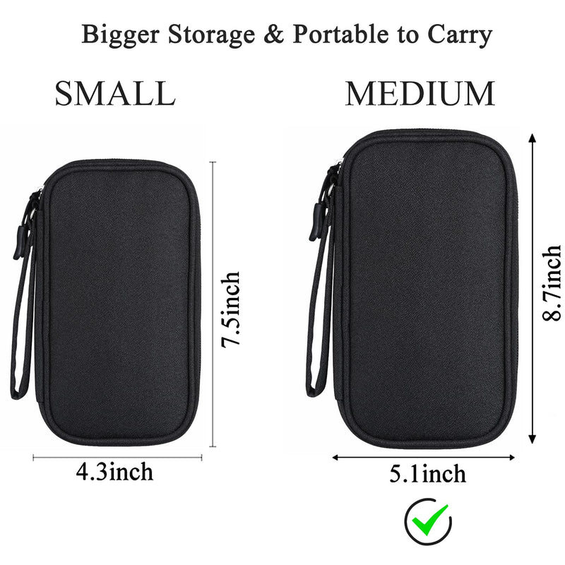 Tech Organizer Travel Case, Carrying Tech Kit for Electronics and Accessories (Medium, Black) Medium