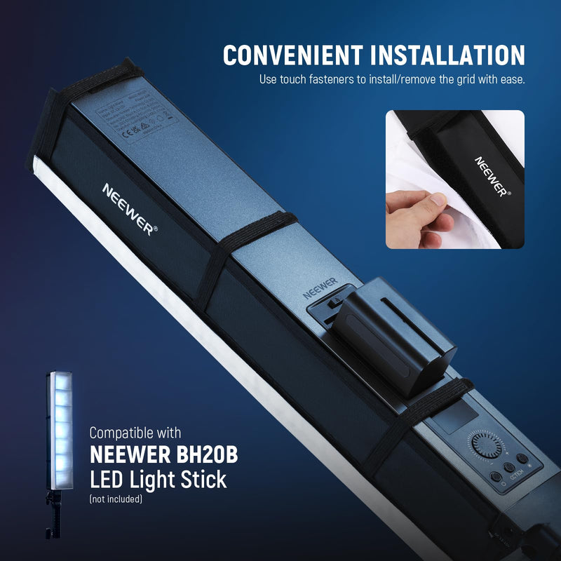 NEEWER Tube Light Grid Softbox Diffuser for BH20B LED Light Stick, Honeycomb Grid Strip Softbox with Diffuser, Carry Bag, Touch Fasteners for Live Stream YouTube TikTok Portrait Product Photos, NS2S