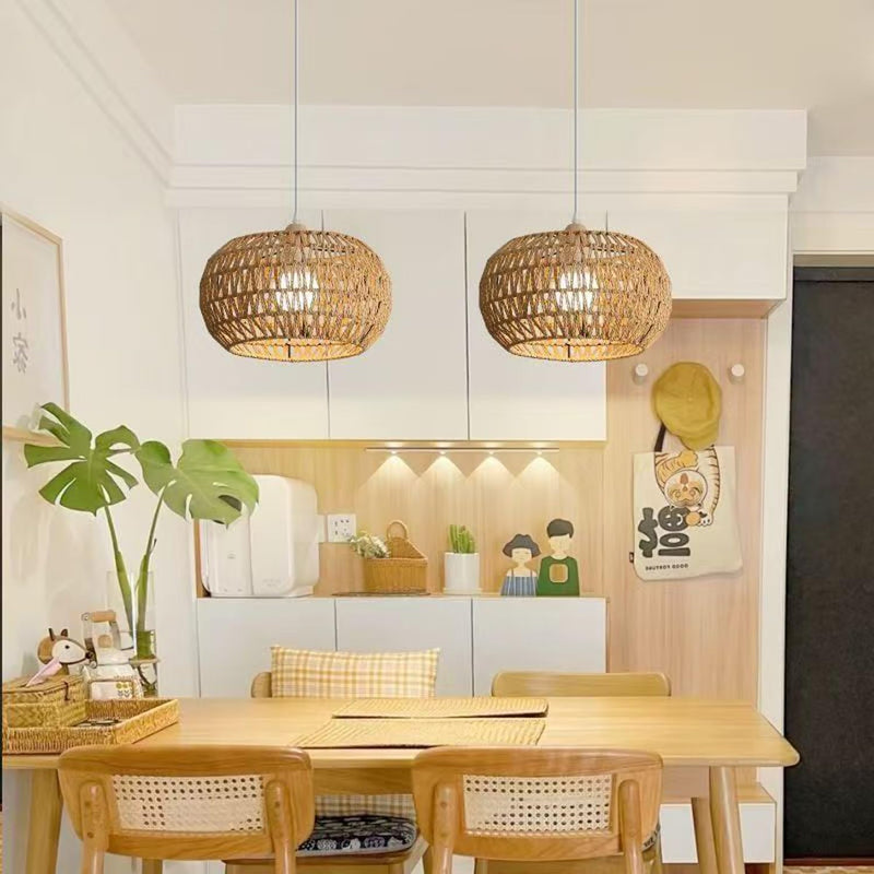 Hanging Light .Ceiling Lamp Pendant Lights Rattan Hanging Lamp with Plug in Cord for Living Room. Bedroom .Kitchen.Indoor Hanging Lamp Plug in Woven Lampshade (Brown-PX) Brown-PX