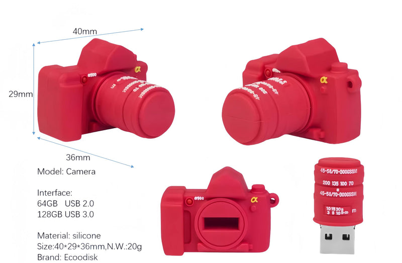 128GB USB 3.0 Flash Drive Cartoon Novelty Camera Memory Stick Silicone Rubber Pendrive Red 128GB 3.0