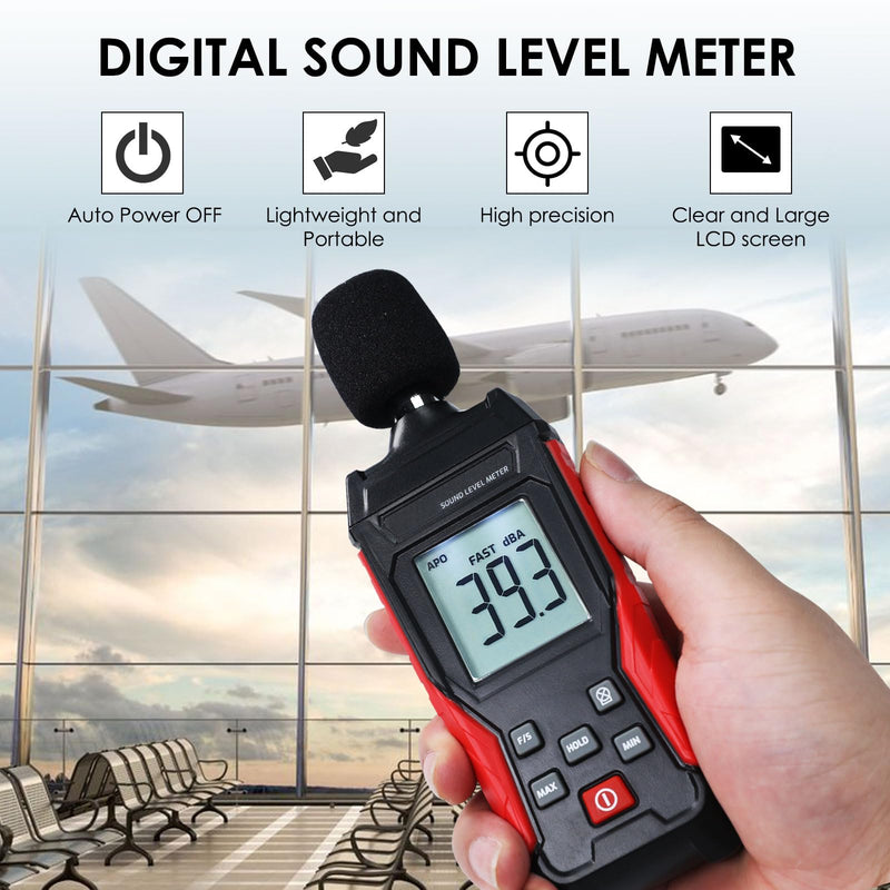 Dezibel Meter, Digital Sound Level Meter 30-130dB Digital Audio Noise Meter with Max/Min, LCD Backlight Display, Sound Detector, Sound Level Meter for Home, Office, School black