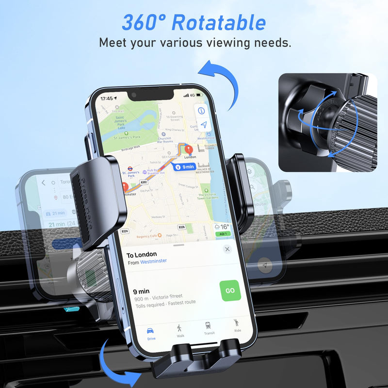 Car Phone Holder Mount, Super Stable Air Vent Cell Phone Car Mount with 2024 Metal Hook Clip, 360° Rotation,One Button Release for iPhone, Samsung, Google, and All Other Smartphones Air Vent Phone Mount