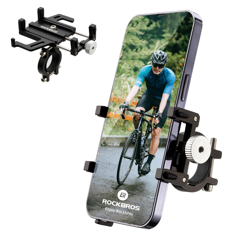 ROCKBROS Bike Phone Mount Holder Motorcycle & Bicycle Handlebar Cell Phone Holder 360° Rotatable Aluminum Phone Clip for iPhone 11 12 13 Pro Max Mini X XR Xs Plus Samsung S21 S20 S10 Black