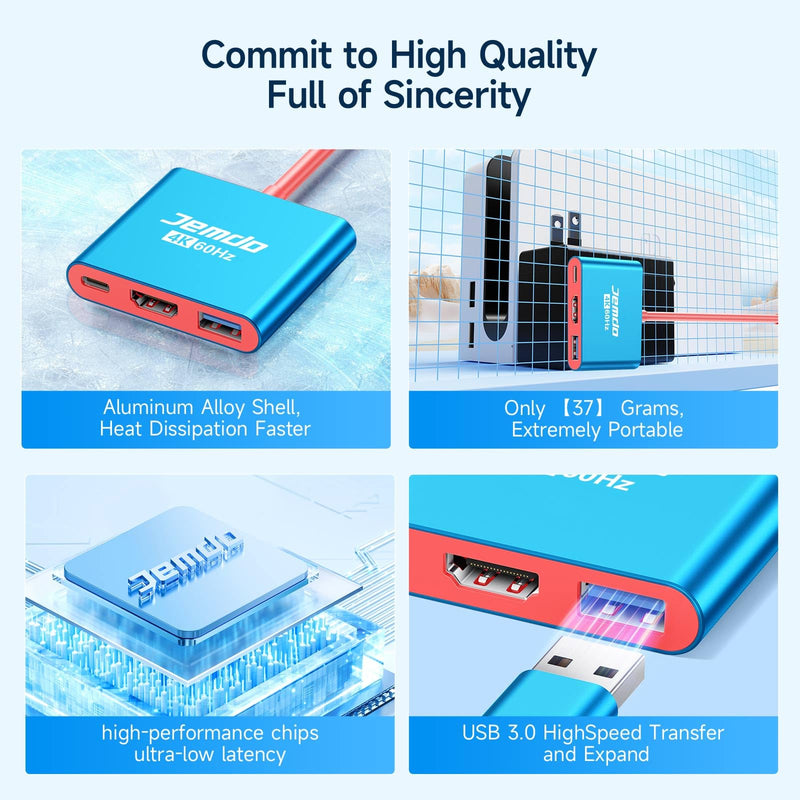 Portable Dock Adapter for Switch, Travel Docking Station for TV with 4K@60Hz HDMI Output & PD Fast Charging & USB 3.0 Compatible with Switch/OLED, Steam Deck, MacBook Pro/Air, ROG Ally