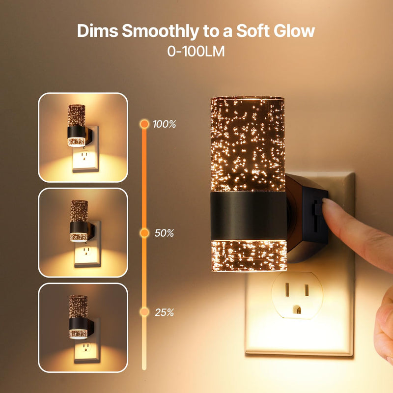 LED Dimmable Night Lights Plug into Wall, 2-Pack Bright Plug in Nightlight, Dusk-to-Dawn, Adjustable Brightness 0-100LM, Auto-On/Off Home Decor for Bedroom, Bathroom, Hallway, Kitchen, 3000K
