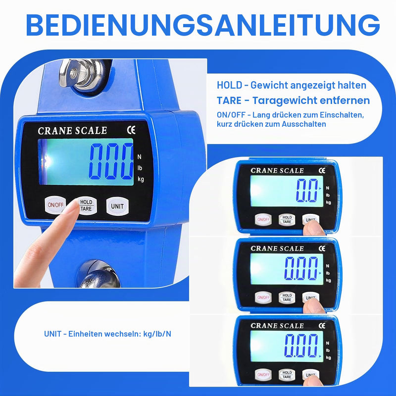 EFUTURETIME Digital Hanging Scales 300KG Crane Scale Aluminum Blue | Precision and Portability Game Scale Hook Scale for Hunting Fishing Farm Factory Wharf Weighing Steel Raw Materials