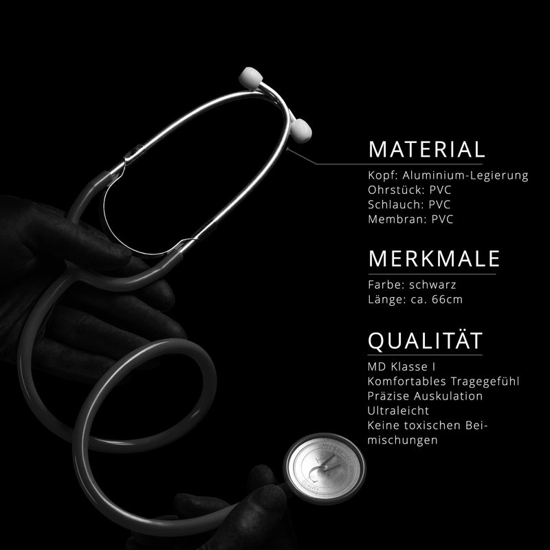 Flat head stethoscope, Med-Comfort, black, 1 piece - high-quality stethoscope for doctors and nurses