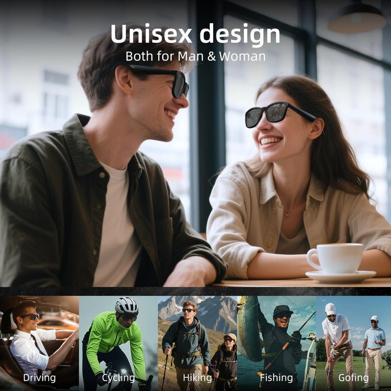 Smart Glasses | Bluetooth Glasses | 34g Ultra-Light Frame for Outdoor | Unisex Polarized UV400 Lenses | Hands-Free Calls, Music & Voice Control | 8-10H Battery USB-C Charging Matt Black