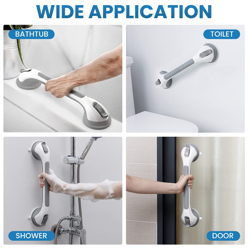 LEVERLOC 2 Pack Shower Grab Bars for Bathtubs and Showers, Easy to Install Suction Shower Handles for Bathroom Removable Handrails for Seniors Elderly Heavy Duty Safety Grip Waterproof Drill Free Gray 16.8” 2 Set