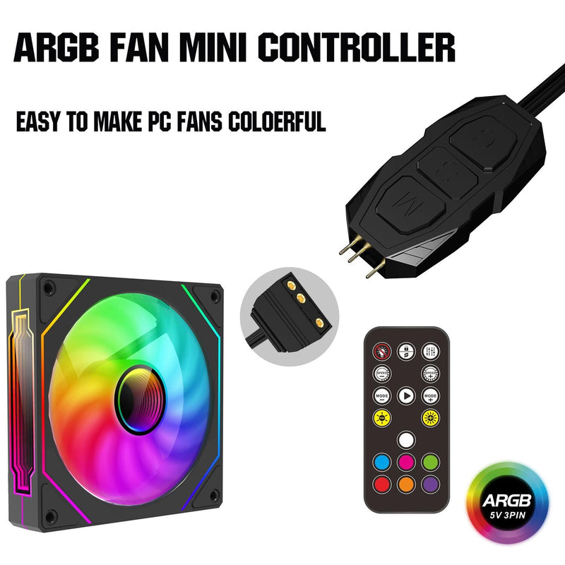 ARGB Controller Kit 5V 3PIN Aura PC RGB Controller, SATA Power Supply RGB Fan Controller, Computer ARGB Controller PC Fans Hub , with 17 Key Remote Controller ARGB Fan hub Controller