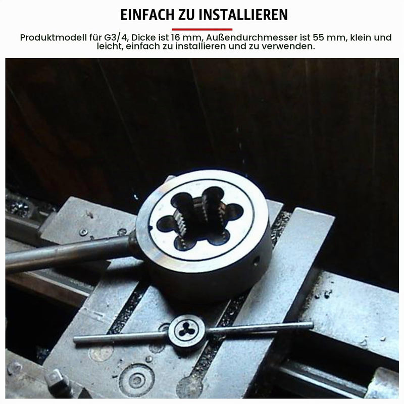 3/4 Pipe Cutter, Round Thread Cutter, Alloy Steel, 55 mm Diameter, 6 Holes for Removing Spnen for Hand Taps, High Precision Thread Cutting Dies