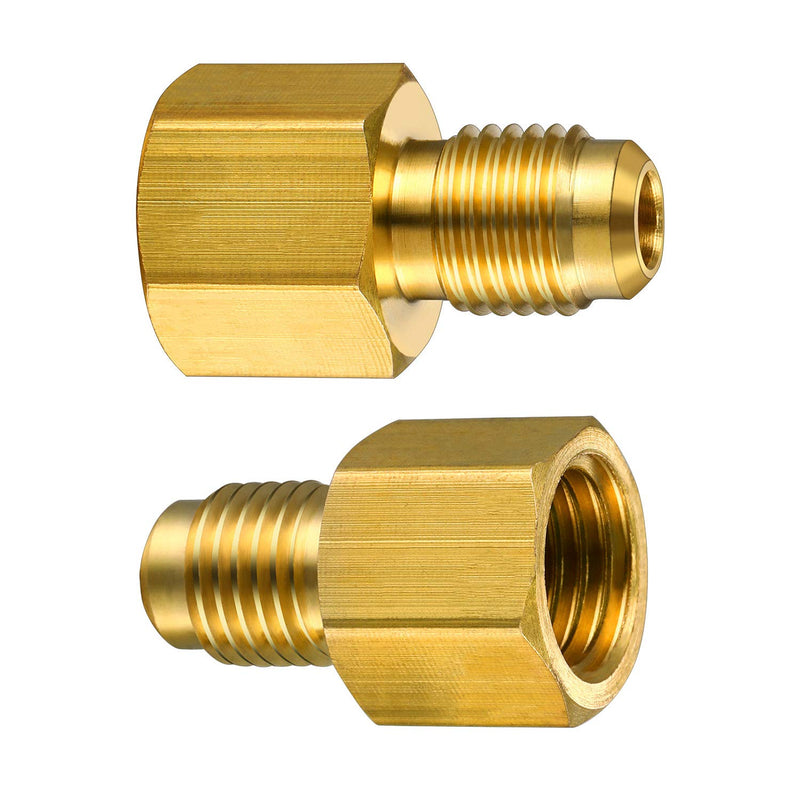 6 Pieces 6015 R134A Brass Refrigerant Tank Adapter to R12 Fitting Adapter 1/2 Female to 1/4 Male Flare Adaptor Valve Core and 6014 Vacuum Pump Adapter 1/4 Inch Flare Female to 1/2 Inch Male