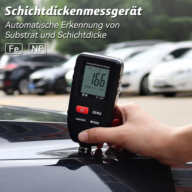 Paint Coating Thickness Gauge RDINSCOS Car Paint Paint Gauge Car Body Coating Thickness Gauge 0-1300μm LCD Display For Iron Aluminum TC100